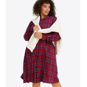 Draper James kitty knit plaid navy red raffle smocked sleeves mid  dress size 1x